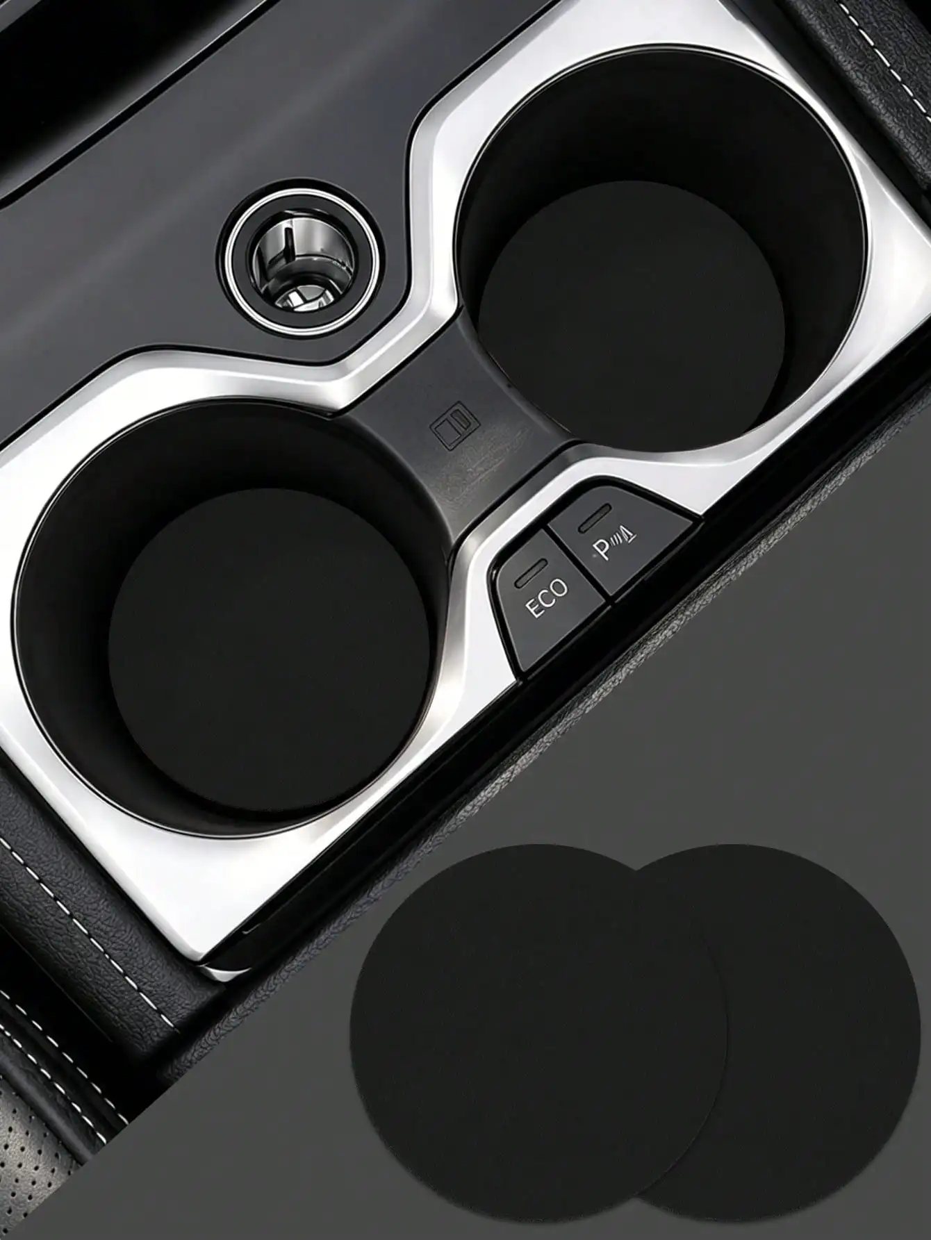 2pcs Black & White Polka Dot Coasters, Car Interior Decor, Car Accessories, Non-Slip Car Cup Holder Mats, Suitable For Men &