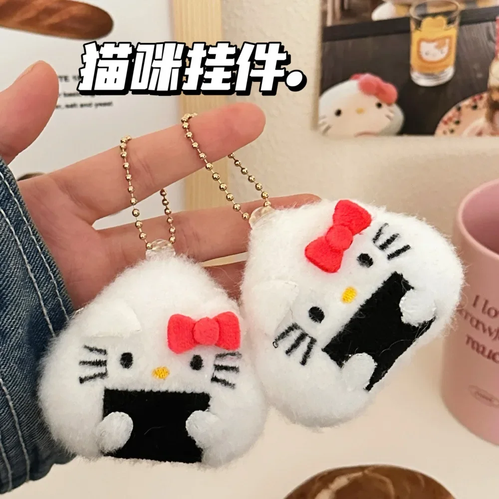 ###Sanrio Anime Hello Kitty Rice Ball Plush Pendant Kawaii Girls Bag Accessories Cartoon Short Plush Doll Keychain Pendant