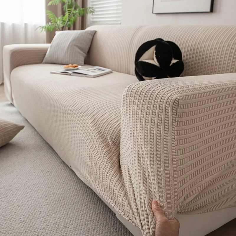 Jacquard Adjustable Elastic Sofa Cover Armchair Protector Corner L Shape Stretch Thick Slipcovers Couch Covers 1/2/3/4/5 Seater