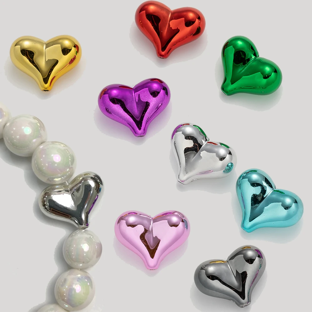 10pcs Y2K Heart Shaped Acrylic Beads Charming Loose Spacer for DIY Necklace Bracelet Jewelry Phone Strap Craft Decor Making