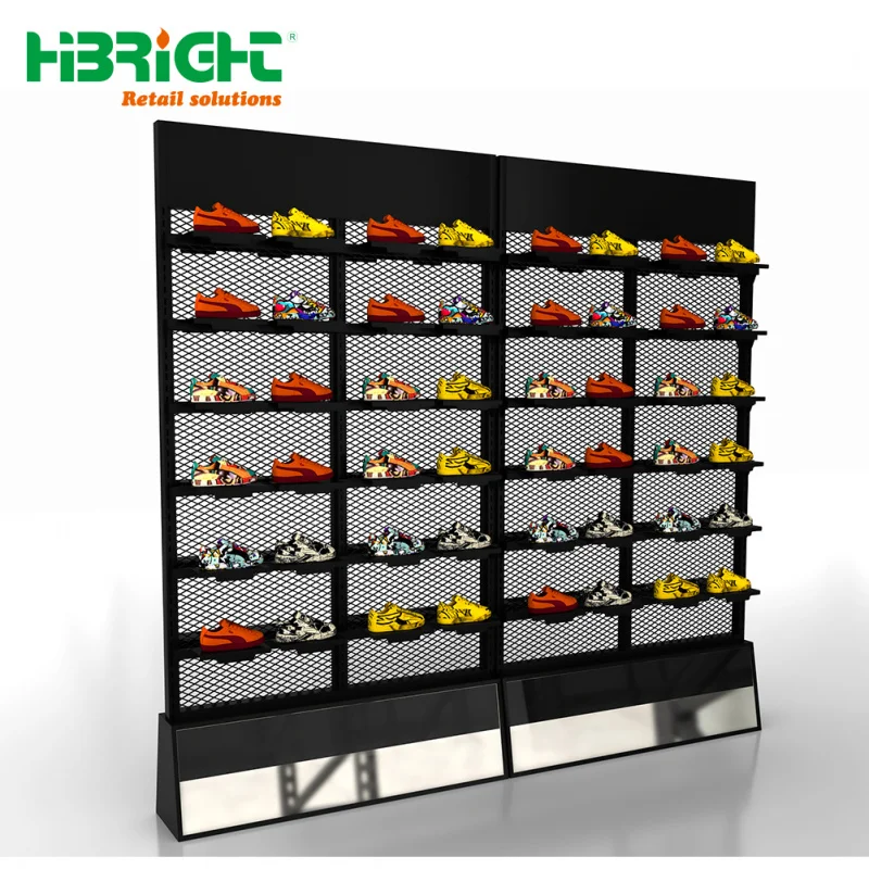 custom.Highbright High Quality Metallic Light Duty Supermarket Shoe Display Rack Pegboard Back Customizable Colors 1-Layers 12