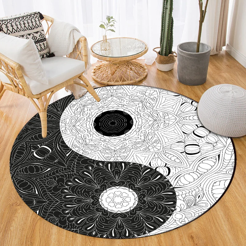 

1 piece Yin Yang Bagua pattern round rug, crystal velvet fabric, suitable for living room bedroom dining room office decoration