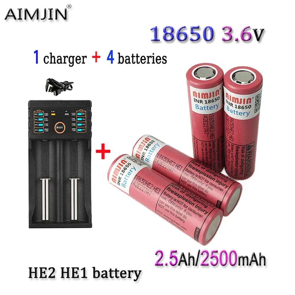 18650 HE2 HE1  3.6V 2500mAh Rechargeable Li-ion Battery With USB Charger For Us 18650 Toys Tools Flashlight Battery Etc