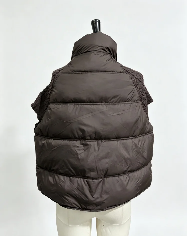 Damen Gestrickte Patchwork-Weste mit Stehkragen, Ärmellos, Reißverschluss, Kurz Geschnitten, Locker Sitzend, für Layering, Oberbekleidung 2026, Warme Winterjacke für Damen – Detail 5