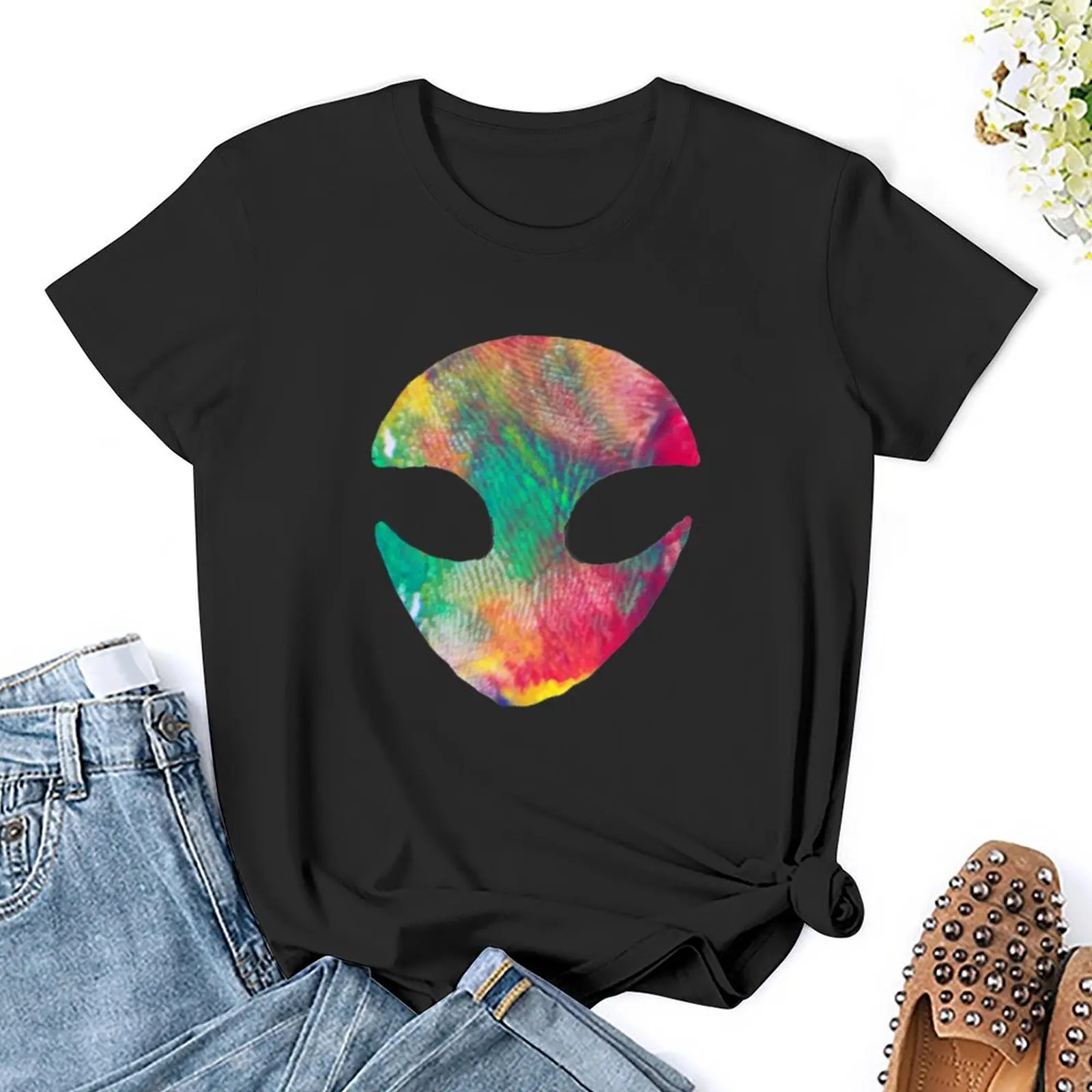 rainbow-pink alien T-Shirt korean fashion cute clothes western t-shirt dress for Women