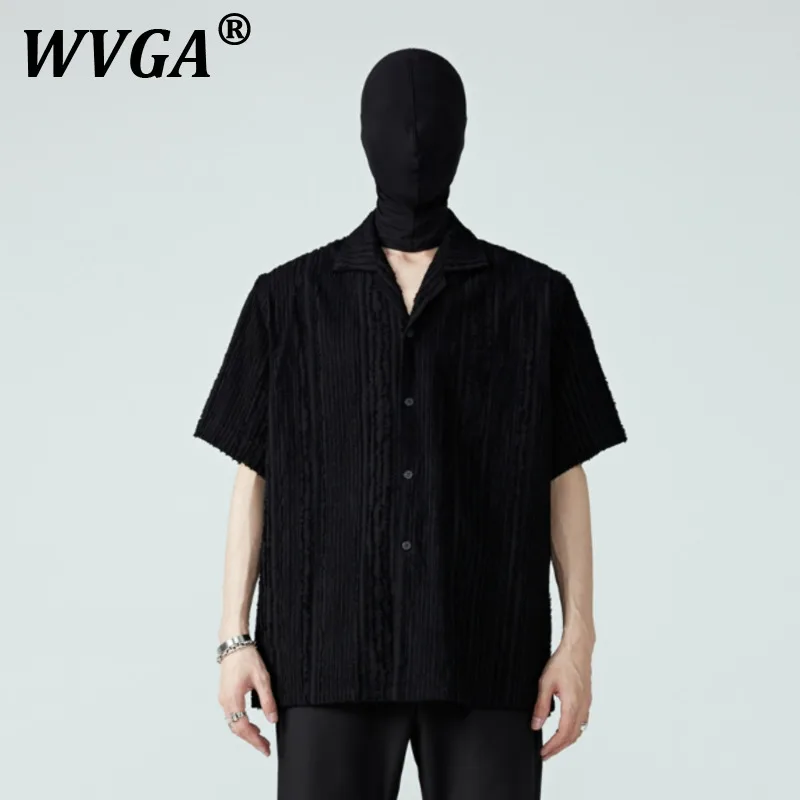 

WVGA Весна Лето Новые мужские рубашки с короткими рукавами Tide High Street Splice Striated Fringe Design Свободные нишевые шикарные повседневные топы W8341