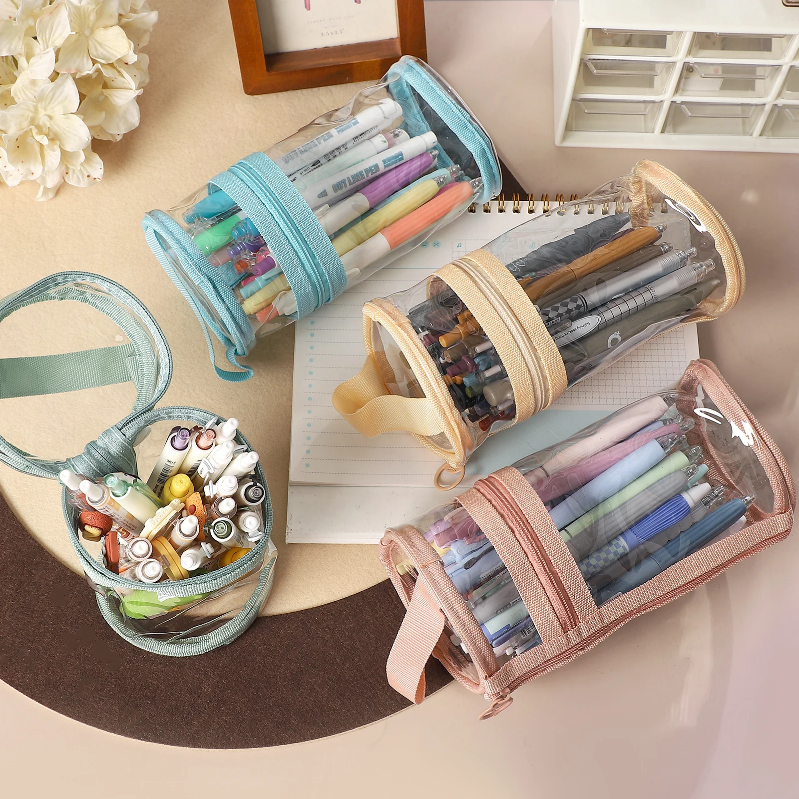 JIANWU Grote capaciteit transparante cilindrische opslag pennenhouder potlood tas creatieve doe-het-zelf dagboek studentenbenodigdheden briefpapier