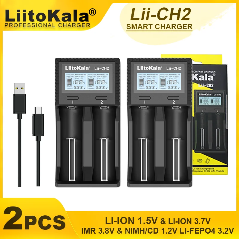 LiitoKala Lii-CH2 1.5V AA AAA Li-ion Lithium Rechargeable Battery Smart Charger For 3.2V 3.7V 18650 21700 26650 26700 18350