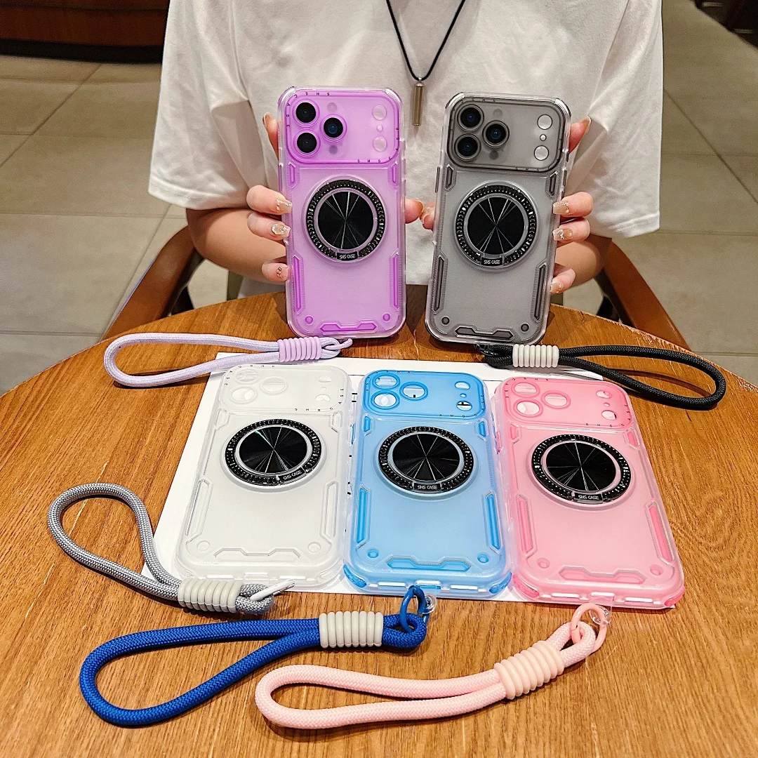 

For iPhone 17 16 15 14 13 12 11 Air Pro Max Plus Case 3in1 Military-Grade Magsafe 360° Rotation Stand Short Handstrap Lanyard Co