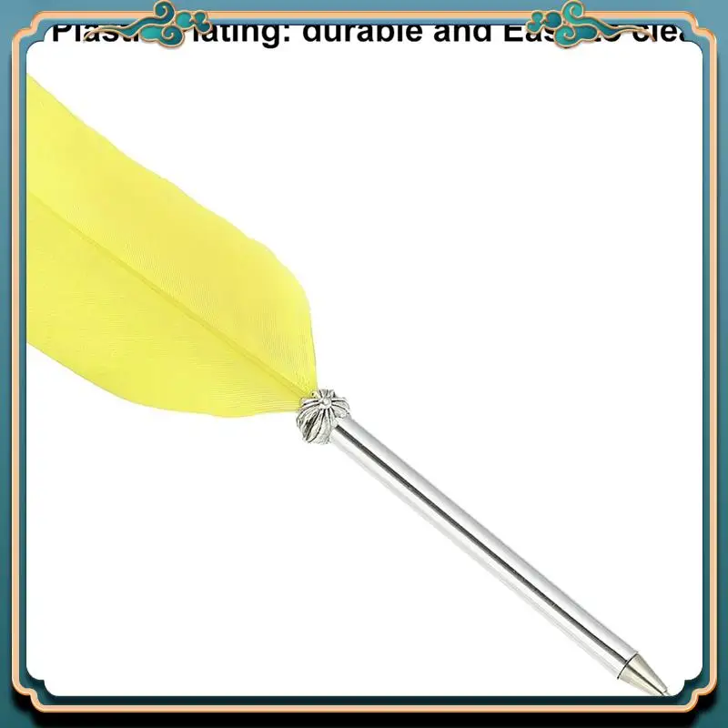 (New)-21Cm/8Inch Feather Ballpoint Pen, 2Pcs Ink Vintage Quill Pen Refined Plated Dip Pen For Calligraphy Writing