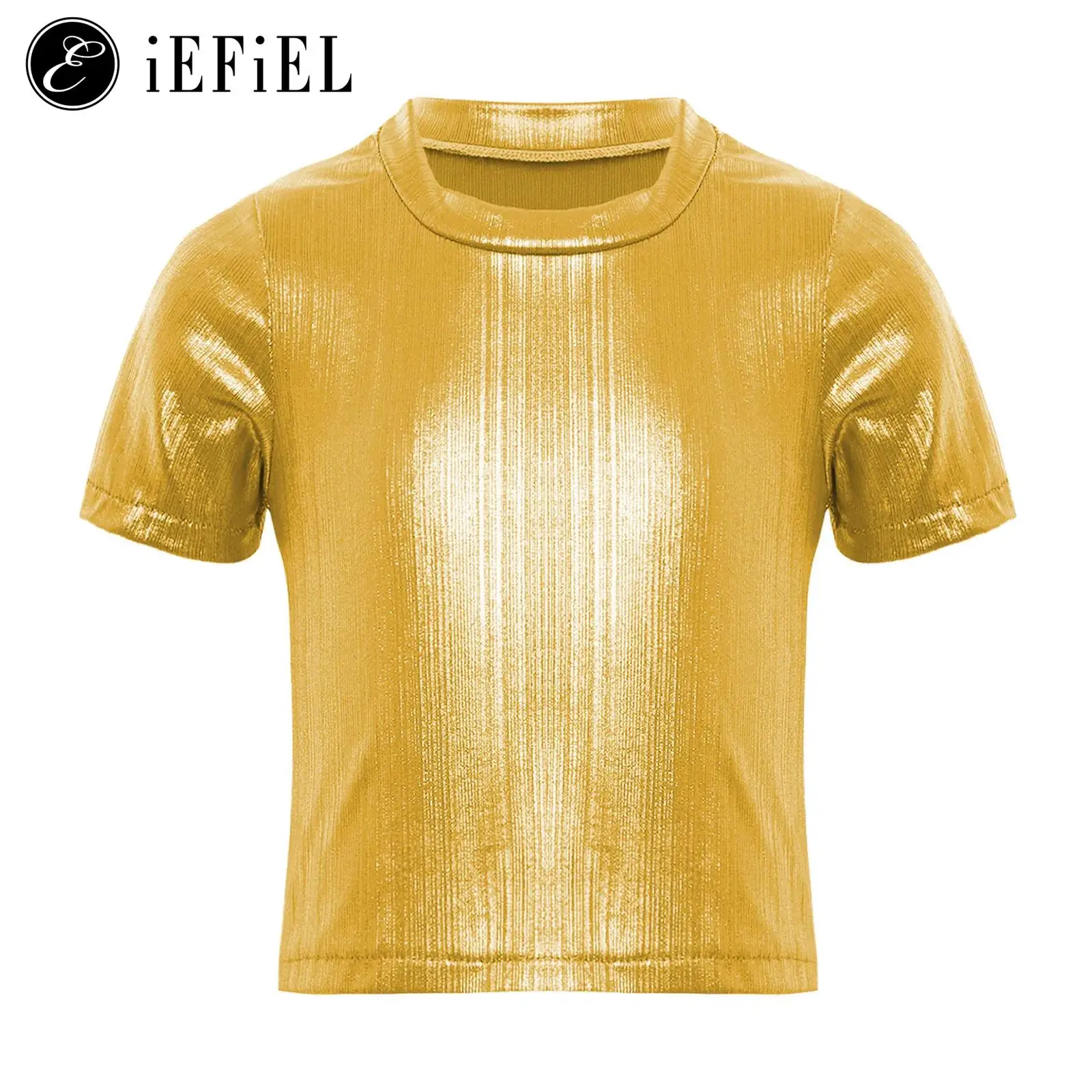 Kinder Mädchen Jungen Metallic T Shirts Glänzende Kurzarm Tank Modern Jazz Hiphop Street Dance Kostüm Casual T-shirts