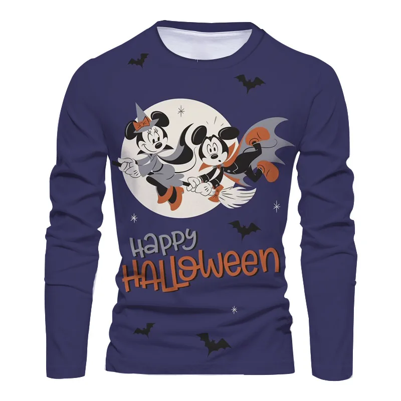 New Horror Halloween Collection Streetwear Disney Mickey and Minnie 3D Printed Casual Men's Crew Neck Long Sleeve T Shirt