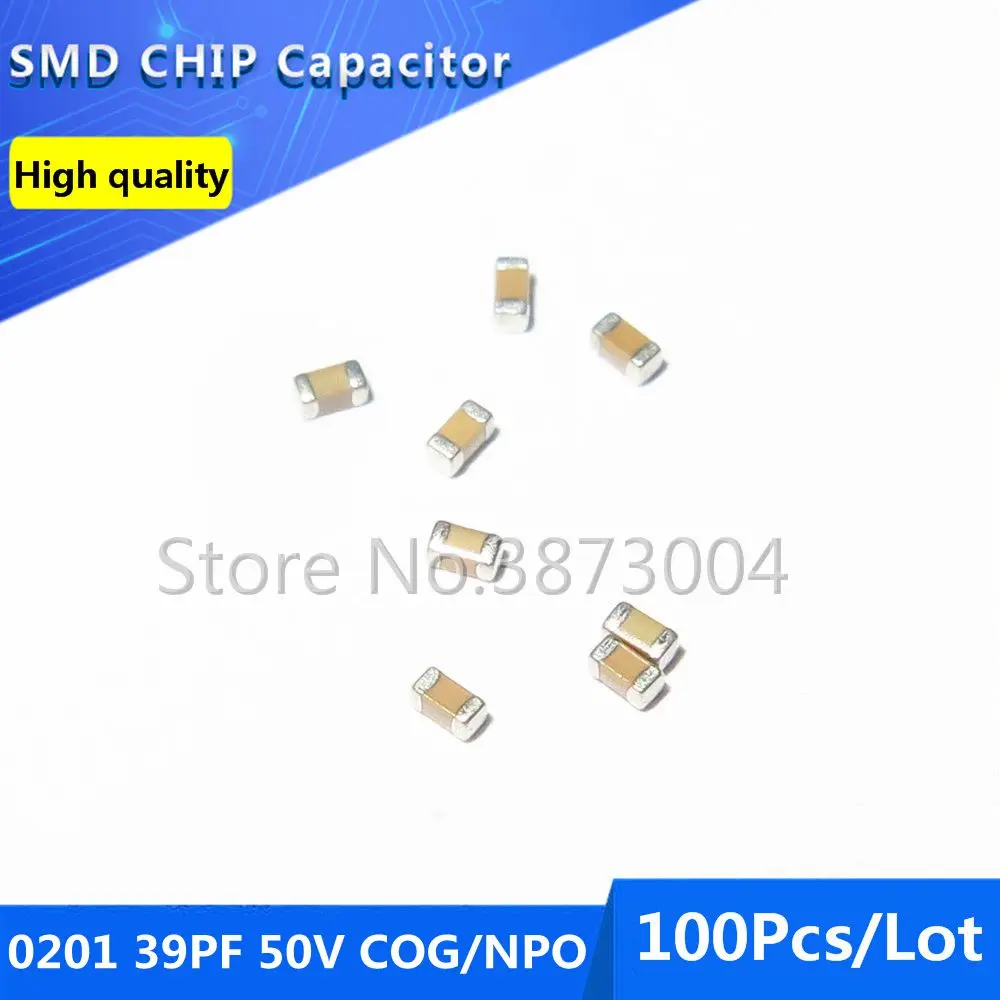 100pcs 0201 39PF 50V COG/NPO 5% Thick Film Chip Multilayer Ceramic Capacitor