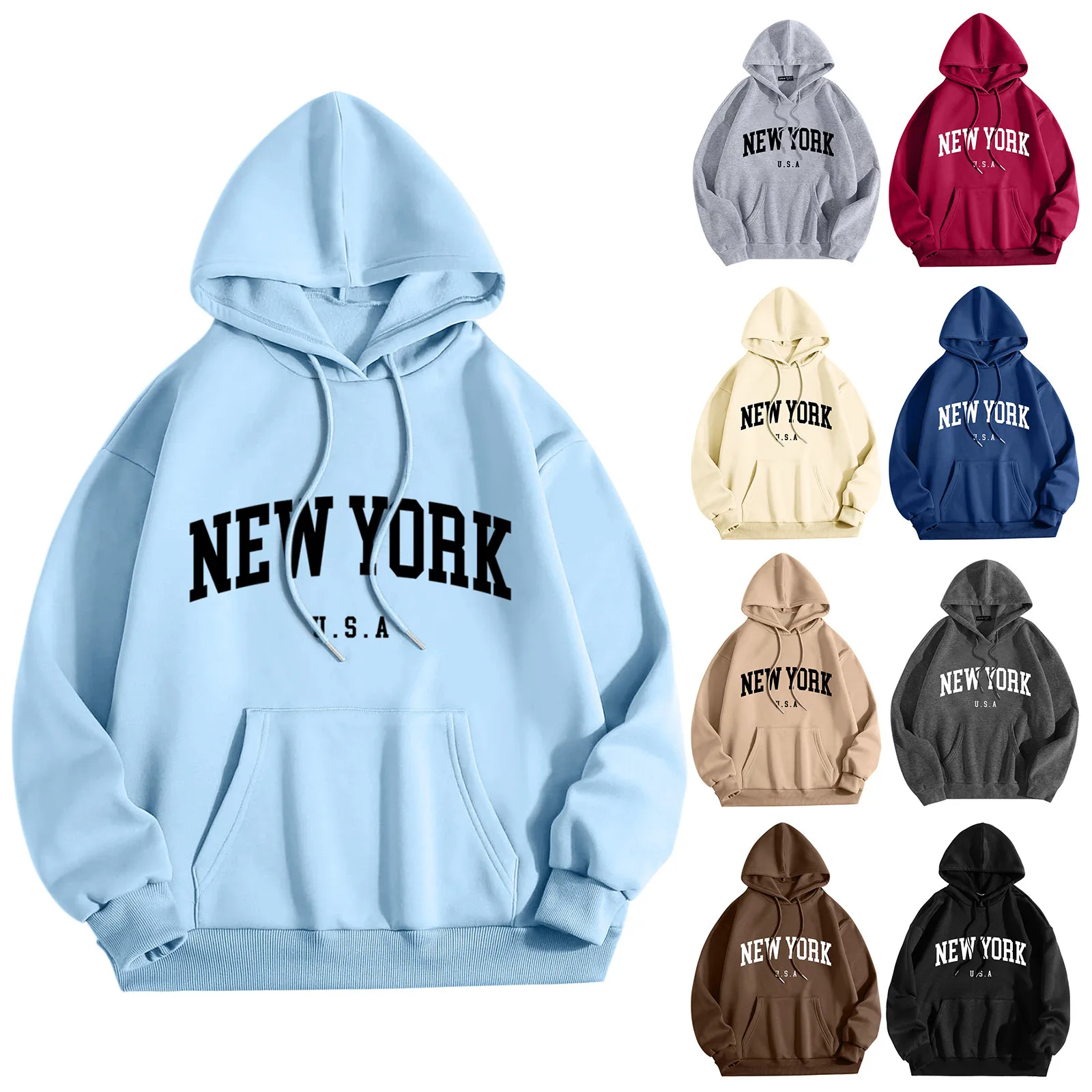 

New York Letter Print Pullover Hoodies Women Fashion Casual Tracksuit Autumn Winter Streetwear Sweatshirt Harajuku Clothes Y2k