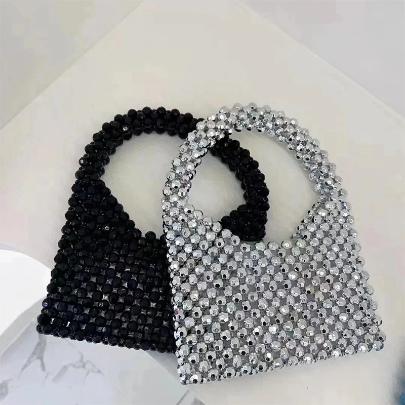 Summer Small Purse Bag Handbag for Women 2024 Designer Luxury Brand Fashion Ladies Bright Solid Color Handmade Bead Bag