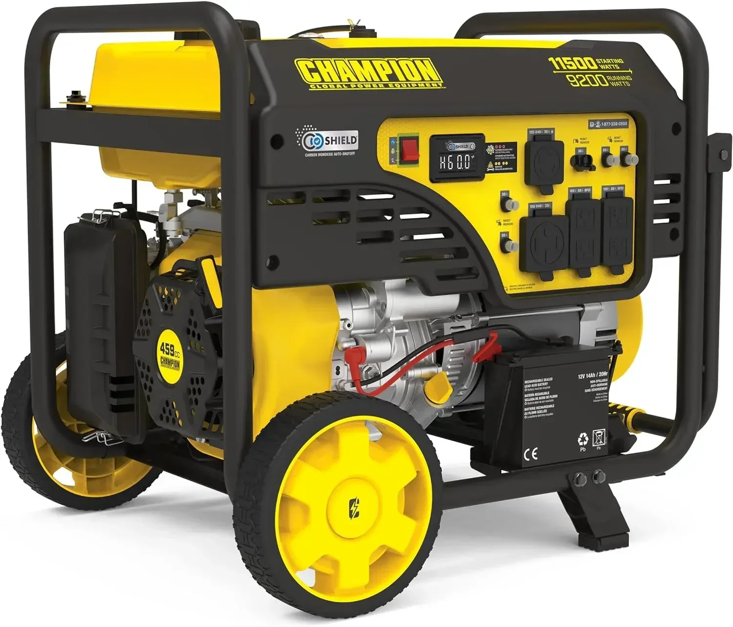 

New Equipment 201110 11,500/9,200-Watt Electric Start Portable Generator with CO Shield,Yellow | USA | NEW