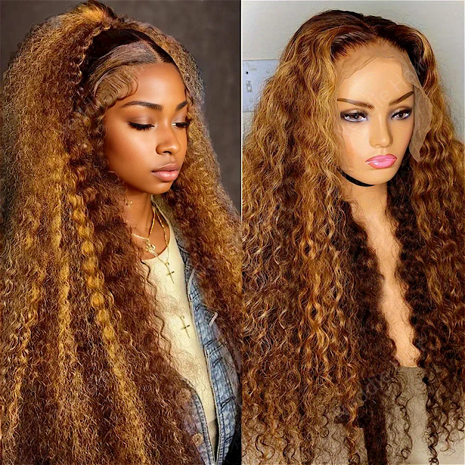 

30 40 Inch Deep wave Highlight Ombre Colored Curly 13x6 HD Lace Frontal Human Hair 100% wigs For Women choice on clearance sale