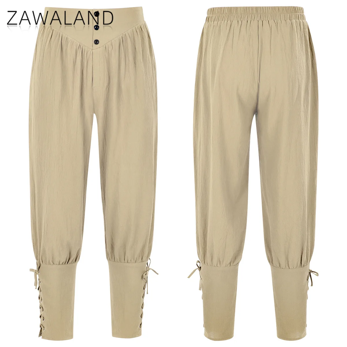 กางเกงขายาวแบบผูกเชือกสไตล์ยุคกลาง ชุดคอสเพลย์เรเนซองส์สำหรับผู้ใหญ่ สีพื้นเรียบง่าย กางเกงลำลองขายาว กางเกงแสดงละครโจรสลัด