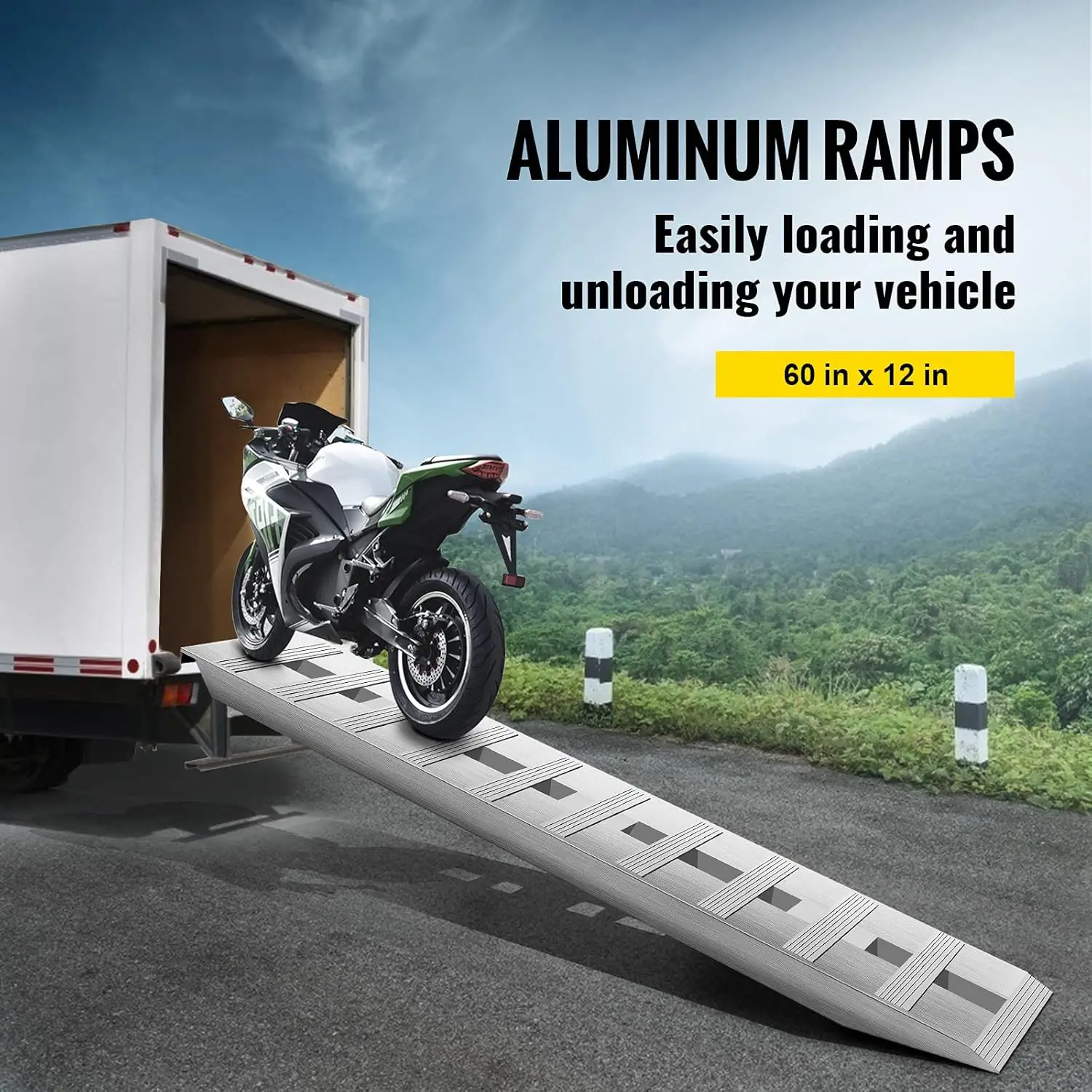 BestEquip 60'' X 12'' Aluminum Trailer Ramps 6000LBS Total Beavertail Hook End 1 Pair 2 Ramps Silver