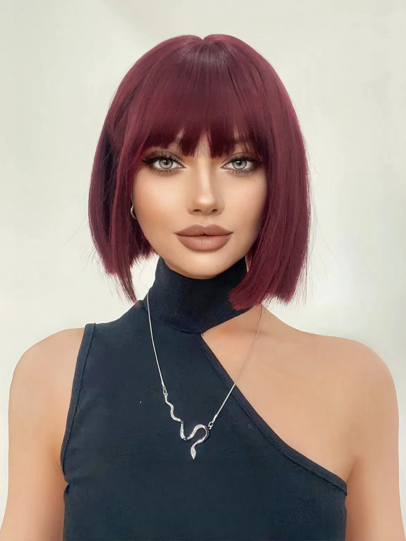 Wig Women's Short Hair JK Fashion Burgundy Bobo Daily Lolita Qi Bangs Full Headgear Realistic Wig