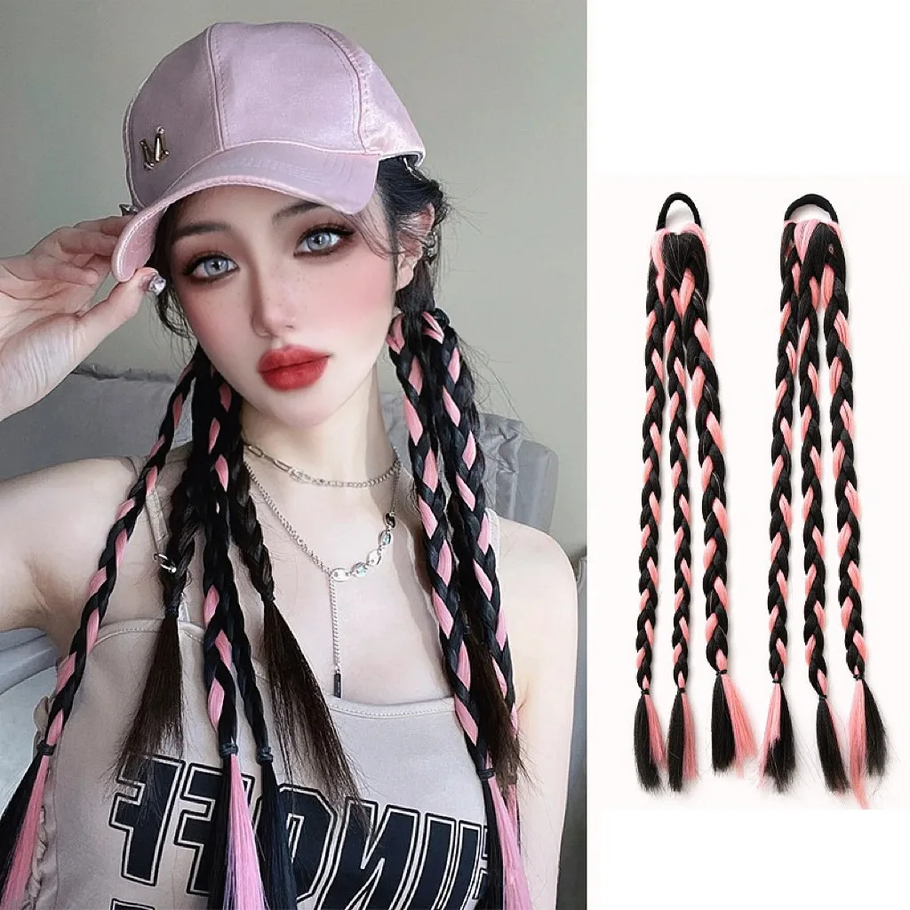 Fashion Sweet Cool Girl Dirty Braid Long Braid Boxing Braids Wig High Ponytail  Highlighted Colorful Twist Braid Wig