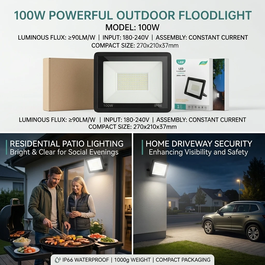 100w LED Flood Lights Outdoor Ultra-Bright Lighting Floodlight Spotlight IP66 Waterproof Light Spotlight Portable LED Lights