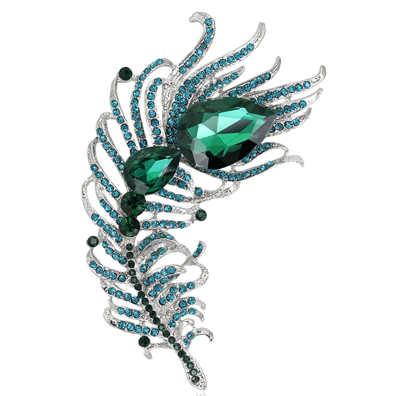 Large Size Vintage Luxury Multicolor Peacock Feather Brooch Advanced Crystal Rhinestones Brooches for Women Broche Femme Bijoux image 2