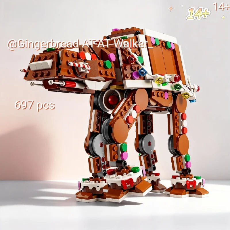 Festive Christmas Building Blocks Set 697PCS Gingerbread Snowspeeders AT-AT Addon Spaceship Model DIY Assembly Creative Home