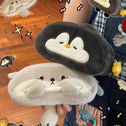 귀여운 수달 펭귄 봉제 연필 케이스, 대용량 학용품 연필 보관 가방, 귀여운 가방, 한국 문구  Best5