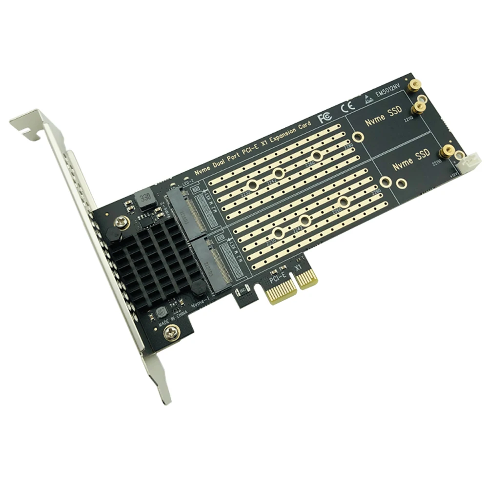 เพิ่มการ์ด PCIe To M2 NVME Adapter การ์ด PCIe X1 2พอร์ต NVME M คีย์ M.2 PCI express X1อะแดปเตอร์การ์ด Riser