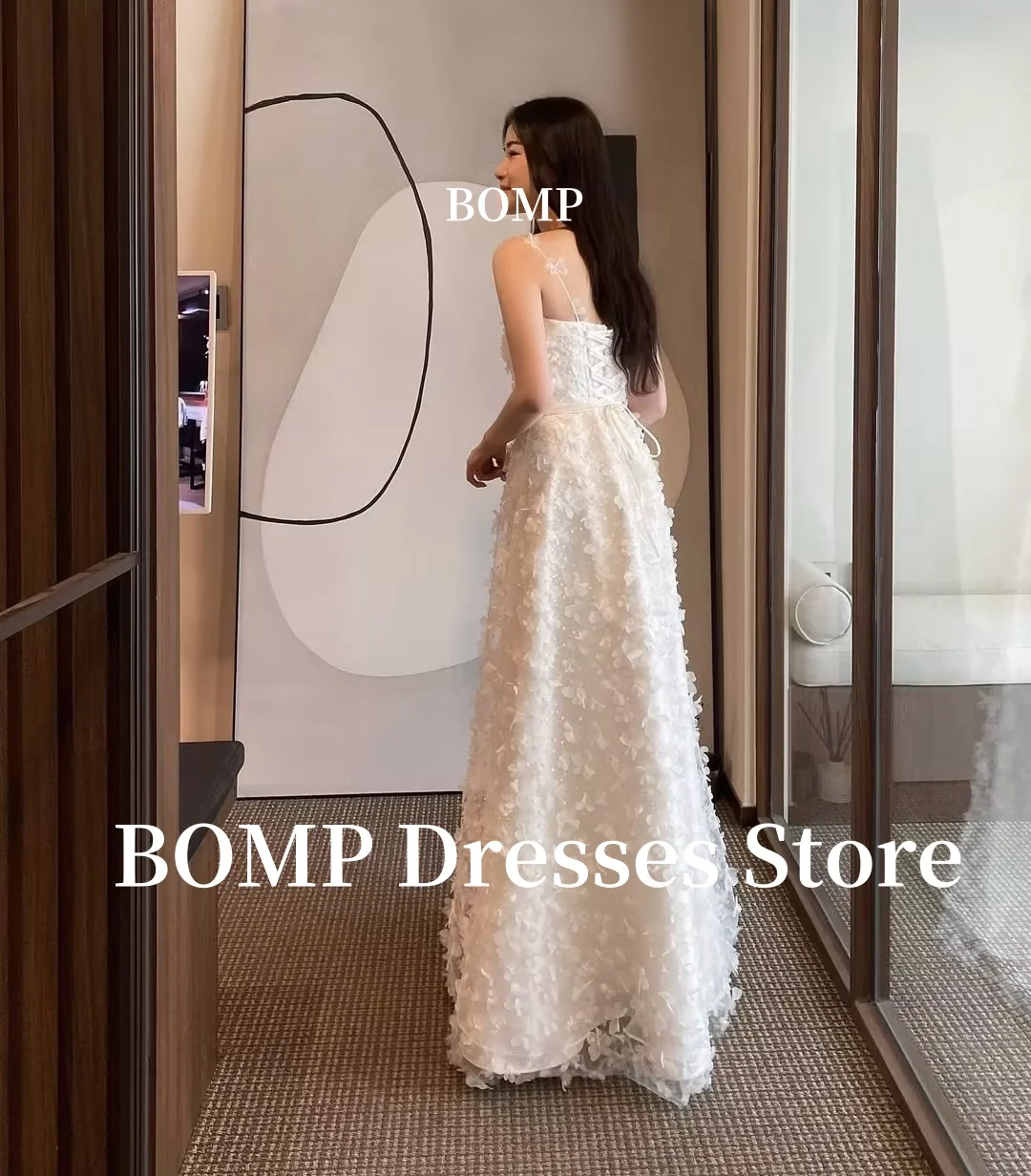 BOMP Flowers Applique Evening Dresses Princess Spaghetti Strap Wedding Photo shoot Prom Gowns Customized 웨딩드레스 image 4