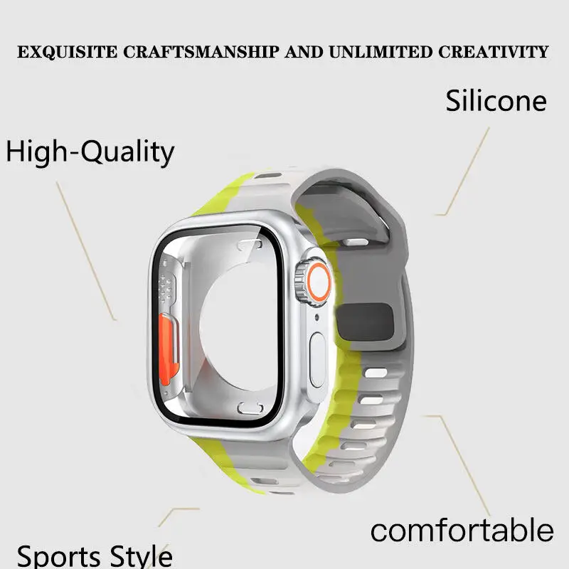 Силиконовый ремешок и ремешок для Apple watch band 9 8 7 6 SE 5 4 40 мм 44 мм 41 мм 45 мм, резиновый браслет для i watch series 1/2/3 38 мм 42 мм