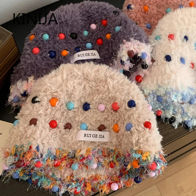 المرأة الملونة غطاء للأذنين قبعة صغيرة شتاء دافئ رقيق أفخم Skullies قبعة الكورية الباردة واقية محبوك تزلج الثلوج بونيه Plu قبعة