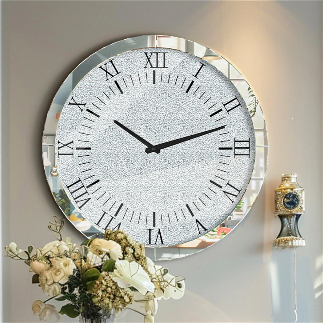 60 CM Crushed Diamond Wall Clock Roman Numerals Clock Quartz with Crystal Diamond Edge for Bedroom, Dining Room Decor  (not Incl