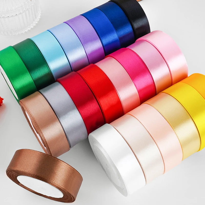 2.5cm Satin Ribbon 22Meters/Roll Christmas Halloween Wedding Birthday Party Gift Box Cake Wrapping DIY Crafts Sewing Ribbons