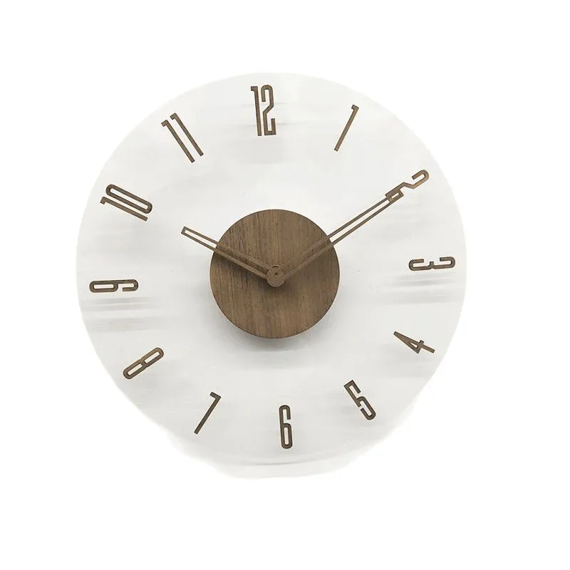 นาฬิกาแขวนโปร่งใสเรียบง่าย นาฬิกาไม้วอลนัทแฟชั่นบ้านสมัยใหม่