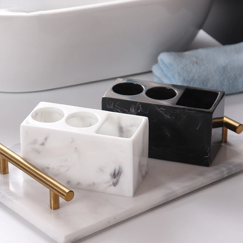 1pc Creative Marble Pattern Resin Multifunction Electric Toothbrush Rack Toothpaste Holder Bathroom Cleaning Brush Storage Box