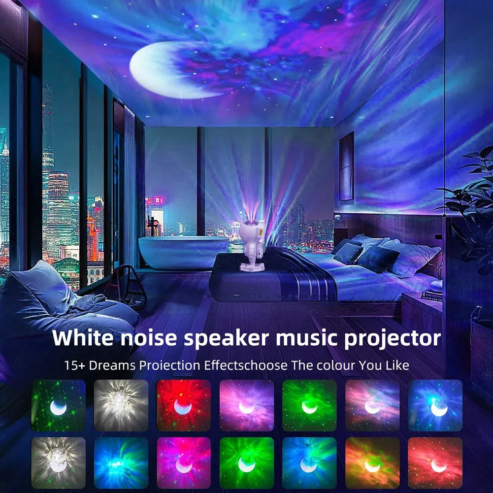 POP-lGalaxy Night Light Star Astronaut Galaxy Proyektor dengan Speaker Bluetooth, Timer, Remote - Sempurna untuk Kamar Tidur &