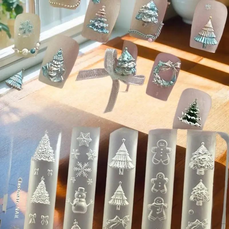 3D Christmas Tree, Snowman, Gingerbread Man Silicone Nail Mold for DIY Transparent Manicure Designs and Nail Art Decorations