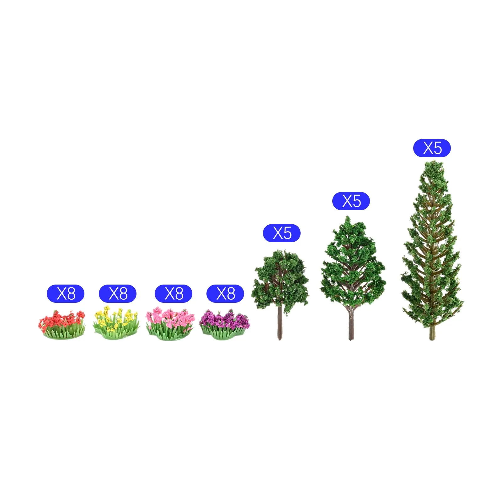 32Pcs Colorful Flower Clusters With 15 Mixed Tree for Miniature Fairy Garden Train Landscape Military Layout Dioramas Decoration