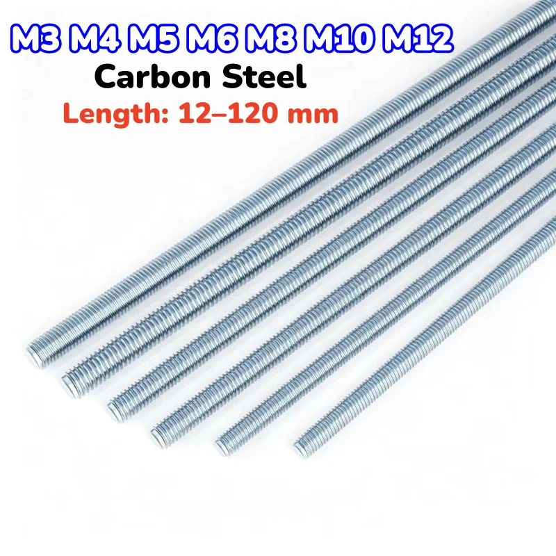 M3 M4 M5 M6 M8 M10 M12 Zinc Plated Carbon Steel Full Threaded Rod Metric Fully Thread Screw Headless Bolt Stud Tooth Stick