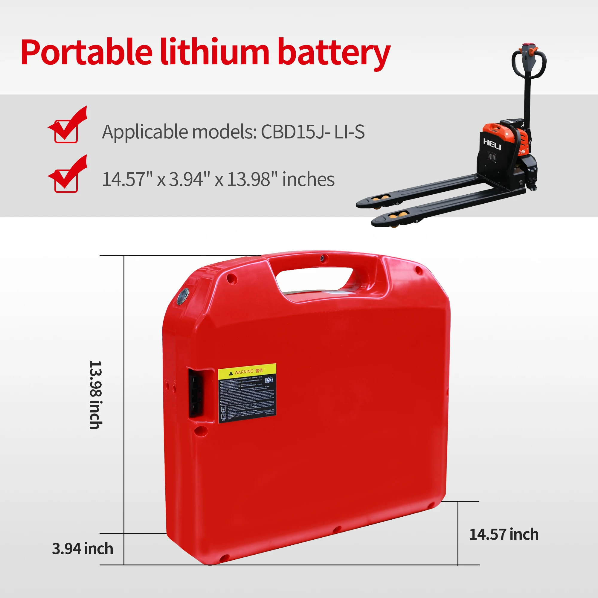 

Universal 24V 20Ah Lithium LiFePO4 Battery fit Pallet Jack Truck HELI DC15 CBD15J-LI3 LI-S