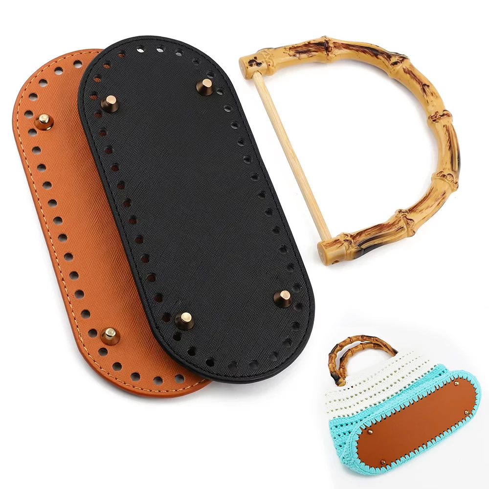 

DIY Bamboo Purse Handles Leather Bag Bottom Set for Women Handbag Tote Shoulder Bag Strap Woven Making Accessories