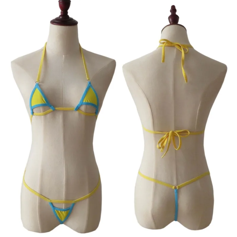 Hollow Out Bikinis Set Women Erotic Swimsuit 2Pcs Mini Bikini Sets Beachwear Lady Sexy Lingerie Female Bra Thong Silky Underwear