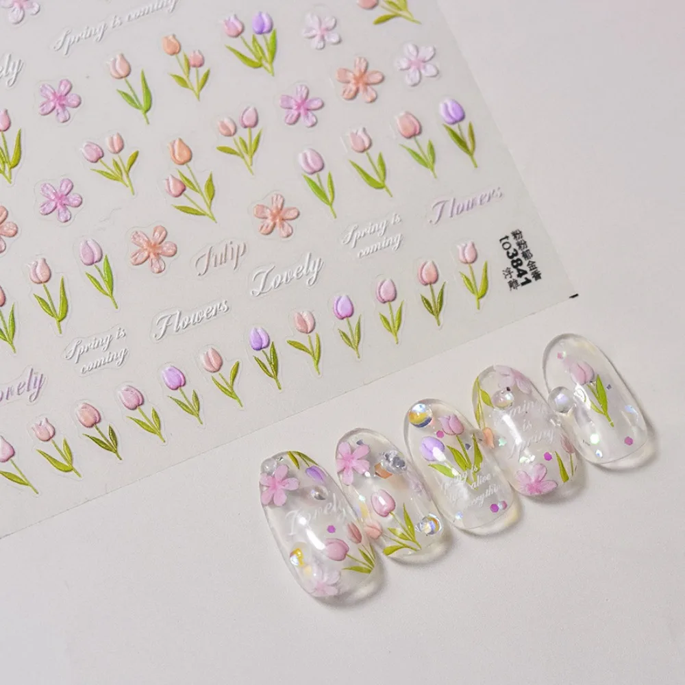 Flowers Nail Art Stickers Self Adhesive Decals 3D Spring Summer Tulip Peach Blossom Manicure Decorations