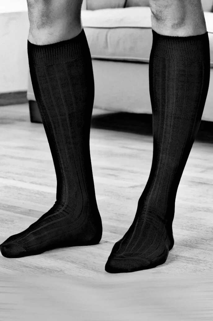 Chaussettes Tube noires pour hommes, chaussettes formelles pour hommes, chaussettes d\'affaires en coton, à la mode, costume noir