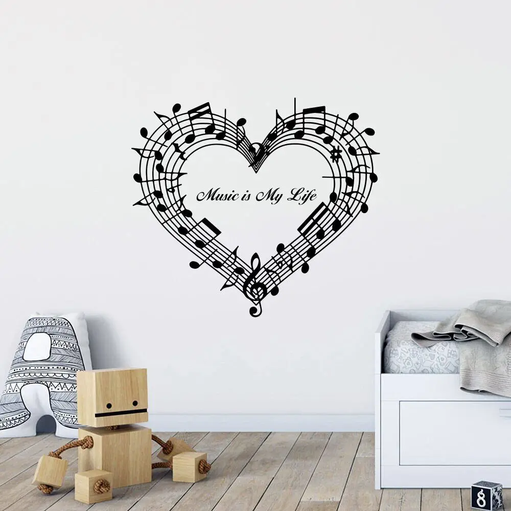 Large Music Note Heart Piano Wall Sticker Baby Nursery Bedroom House Family Love Musical Wall Decal Living Room Vinyl Home Decor