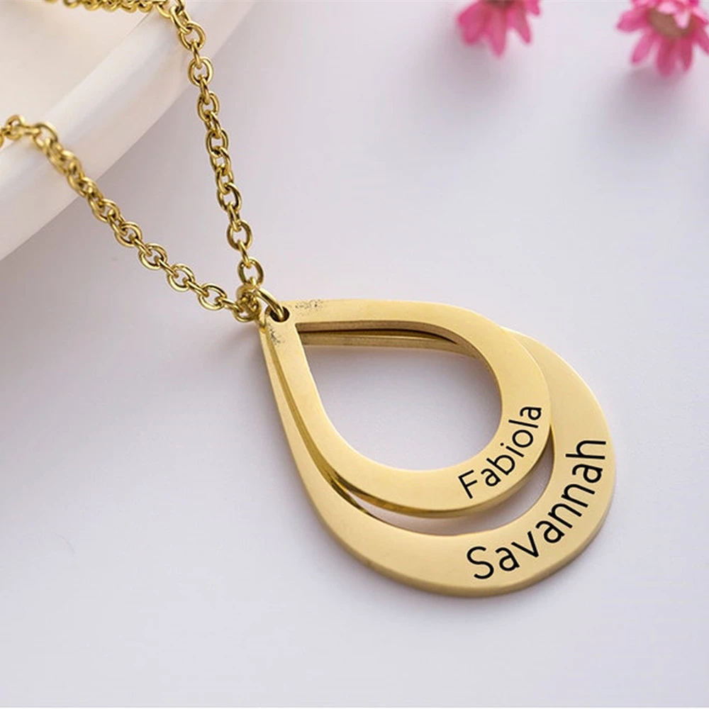 

Customized Name Necklaces Stainless Steel Jewelry Custom Chain Pendant Raindrop Charm Necklace Family Gift For Mom Sister
