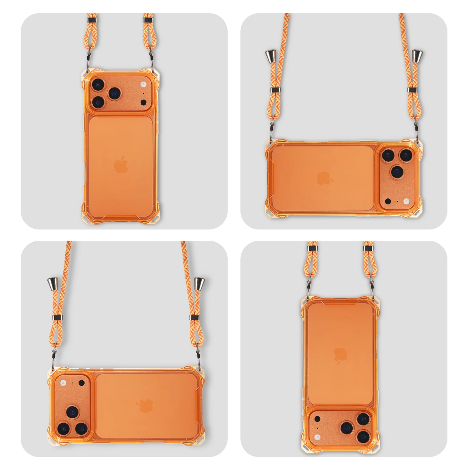 حافظة كومبو صلبة ناعمة مع حزام كروس قابل للفصل لهاتف آيفون 16/17 برو ماكس / حافظة شفافة 2 في 1