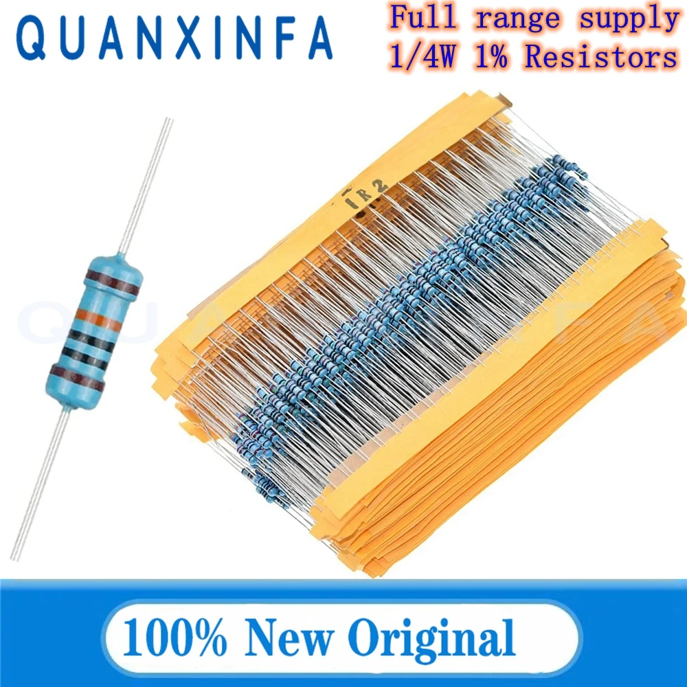 100PCS Metal Film Resistor 1/4W 1% 10R 100R 220R 1K 1.5K 2.2K 4.7K 10K 22K 47K 100K 100 220 1K5 2K2 4K7 Ohm Resistance 1R~22M